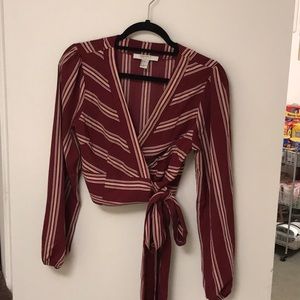 Forever 21 wrap tie long sleeve crop top